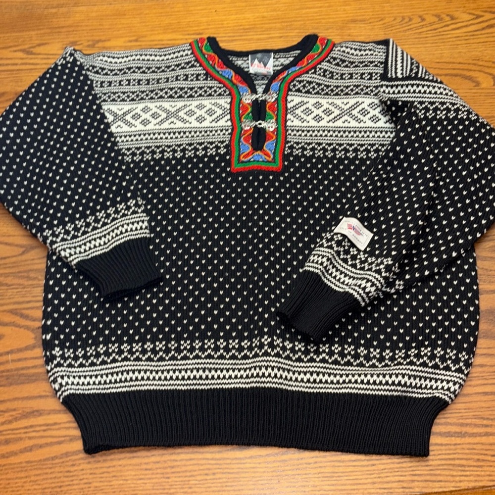 Dale of Norway Setesdal Unisex Sweater Black Off White 100% Wool L XL